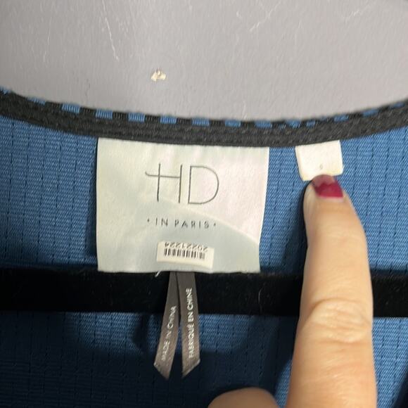 HD in Paris Blue and Black Wrap Dress With 3/4 Length Sleeves Size Small - Picture 2 of 7